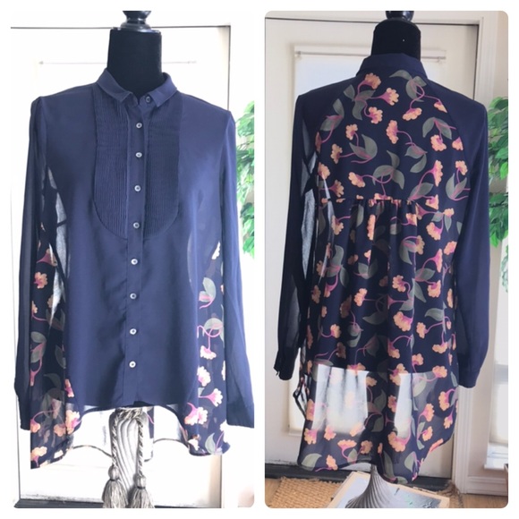 Anthropologie Tops - Maeve for Anthropologie sheer navy floral blouse
